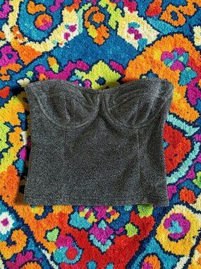 PRETTY LITTLE THING Silver Metallic Glitter Corset Top Size 2